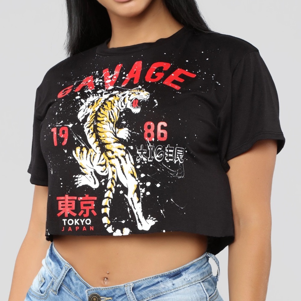 Fashion Nova Black Graphic Crop Tee
